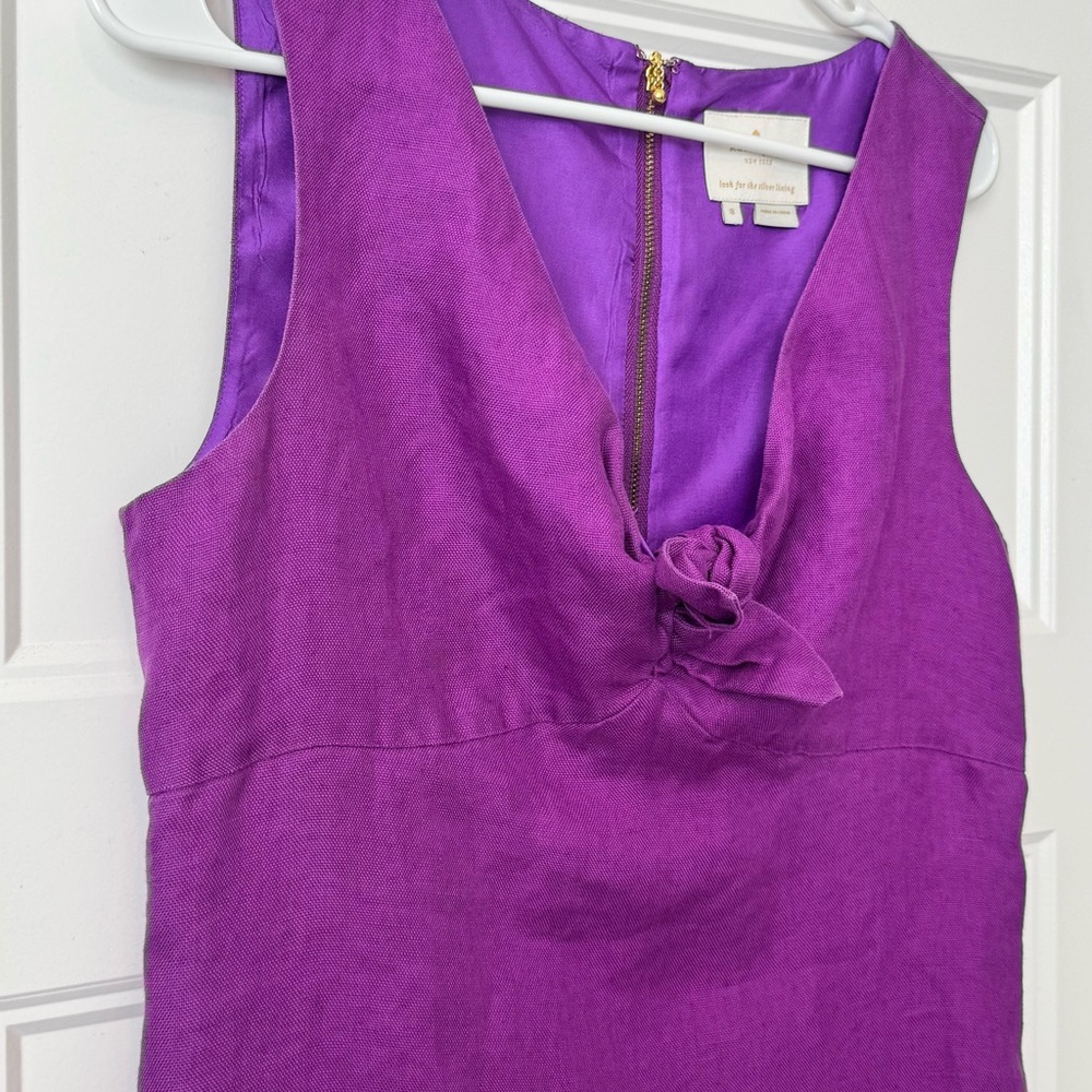 Kate Spade New York Purple Linen Sheath Dress Rosette Neck Size 8 - Picture 2 of 7